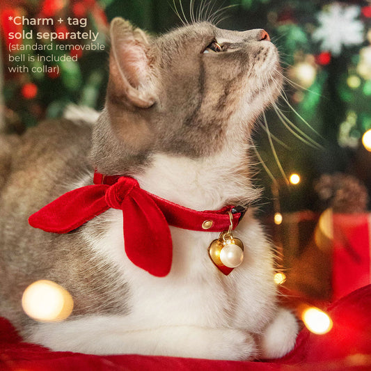 Cat Collar and Bunny Ear Bow Set - Velvet - Garnet Red - Red Velvet Cat Collar w Matching Bunny Bow Tie Christmas, Holiday, Wedding and Birthday Cat,