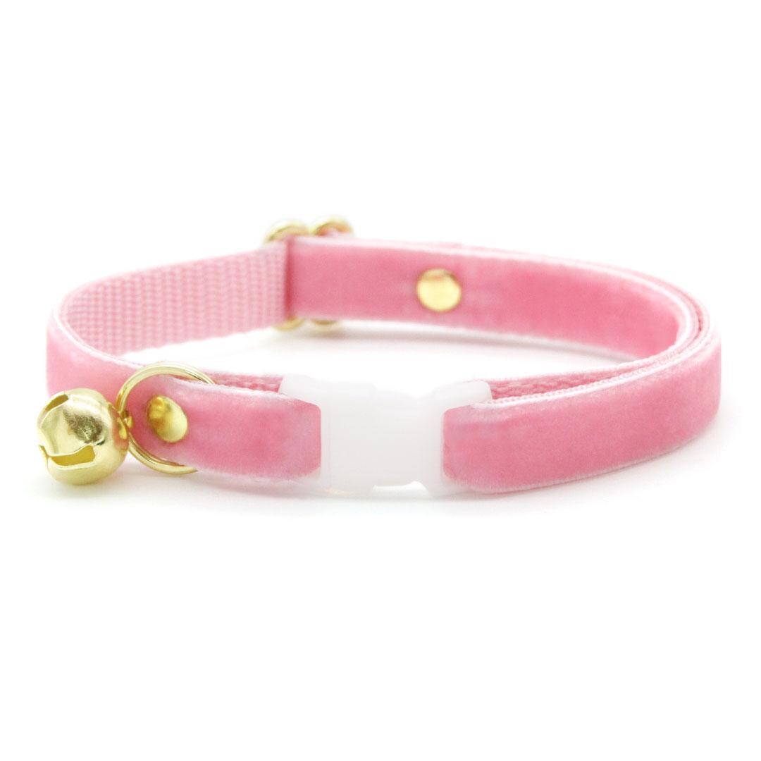 Cat Collar and Bunny Ear Bow Set - Velvet - Ballet Pink - Classic Pink Velvet Cat Collar w Matching Bunny Bow Tie Wedding and Birthday Cat, Kitten and